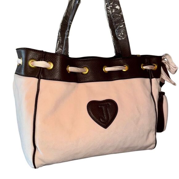 Juicy Couture Pink Velour Brown Faux Leather House of Juicy Daydreamer Tote Bag - Picture 8 of 15